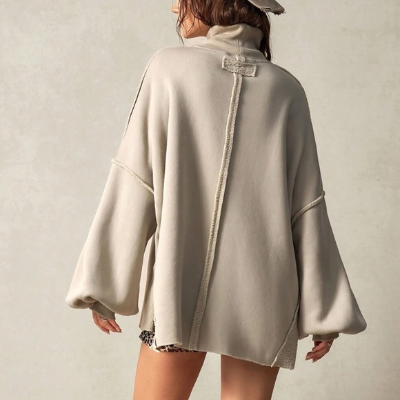 Cozy Reverse Stitch Oversized High Neck Sweatshirt Top - Picture 6 of 14